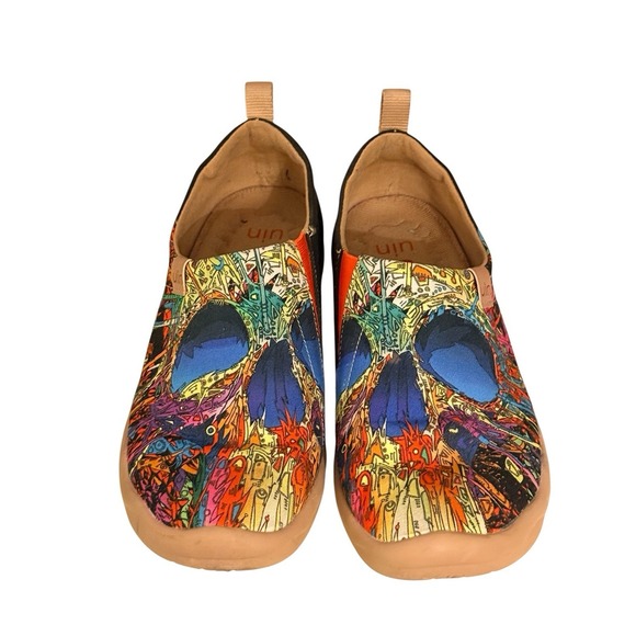 UIN Toledo I Colorful Skull Canvas Art Slip Ons Women 9 EU 40.5 Travel Shoes - Picture 3 of 11